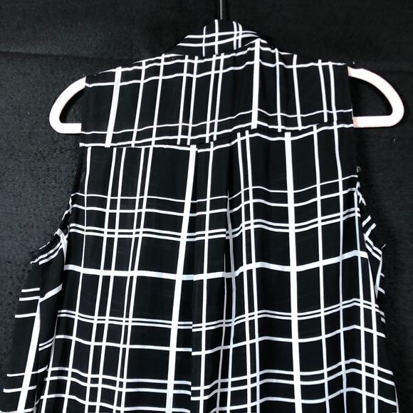 Cato Womens Blouse Black White Striped Front Tie Neck Sleeveless Workwear Large - Picture 11 of 12